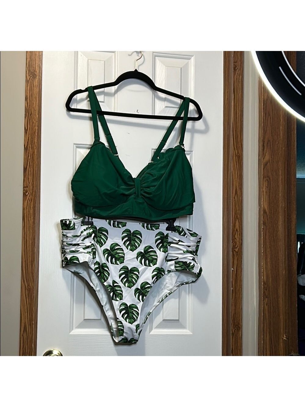 AvidLocvr Emerald Green and White Palm Print Bikini with V-Neckline NWT